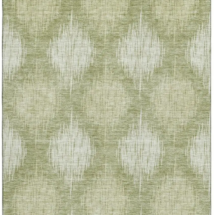 Artichoke Green And Ivory Ikat Washable Area Rug With UV Protection Photo 4