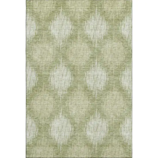 Artichoke Green And Ivory Ikat Washable Area Rug With UV Protection Photo 1