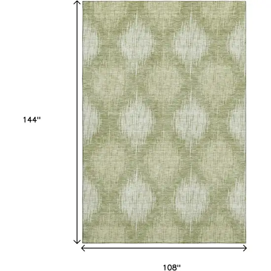 Artichoke Green And Ivory Ikat Washable Area Rug With UV Protection Photo 3