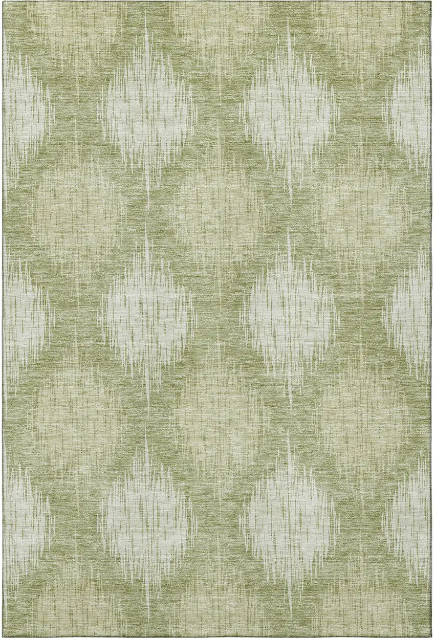Artichoke Green And Ivory Ikat Washable Area Rug With UV Protection Photo 4