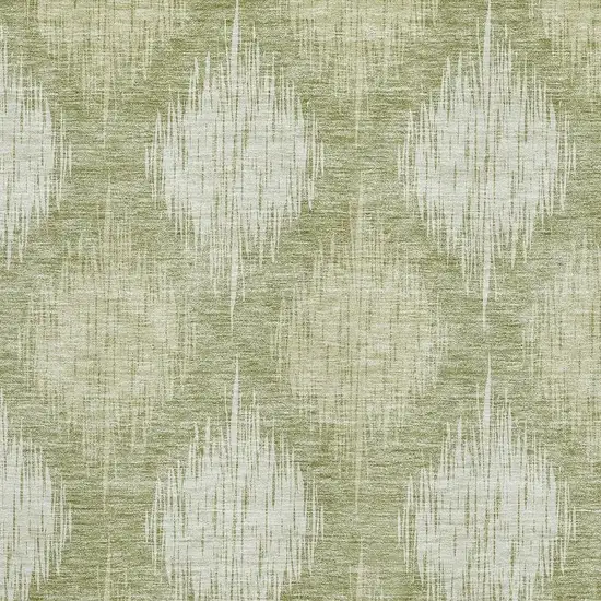 Artichoke Green And Ivory Ikat Washable Area Rug With UV Protection Photo 3