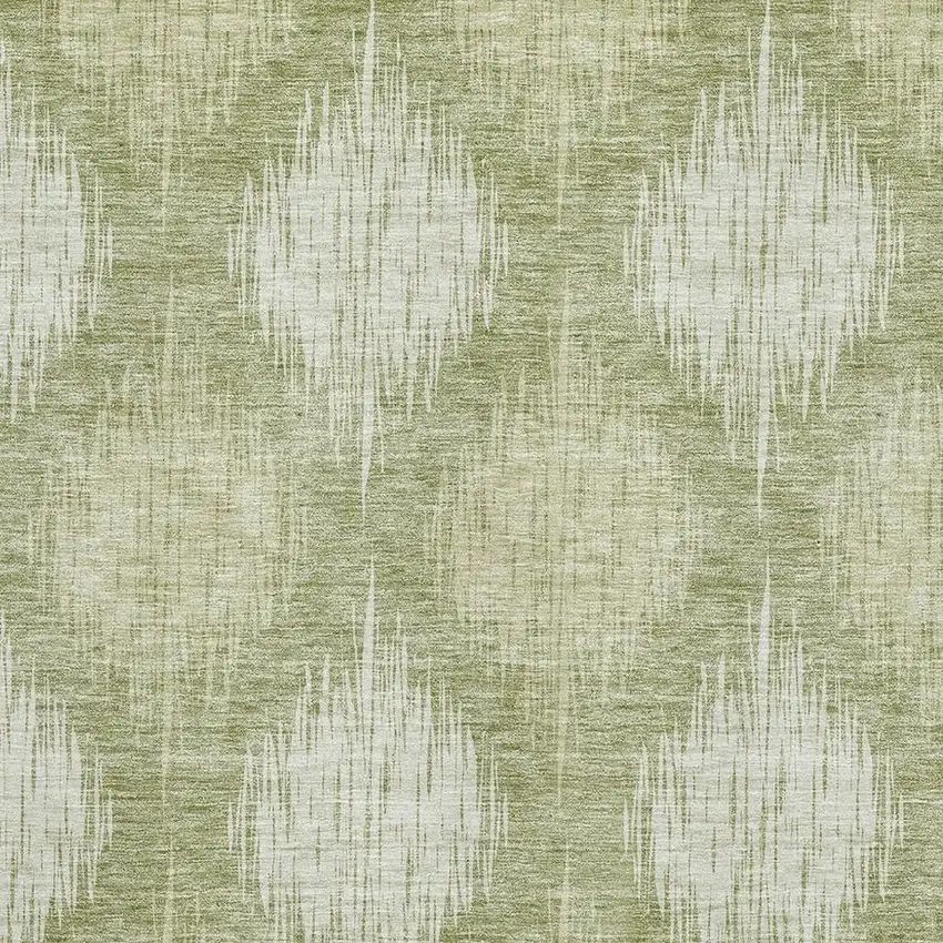 Artichoke Green And Ivory Ikat Washable Area Rug With UV Protection Photo 3