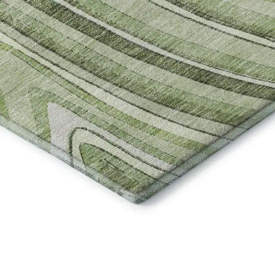Artichoke Green And Ivory Marble Washable Area Rug With UV Protection Photo 8