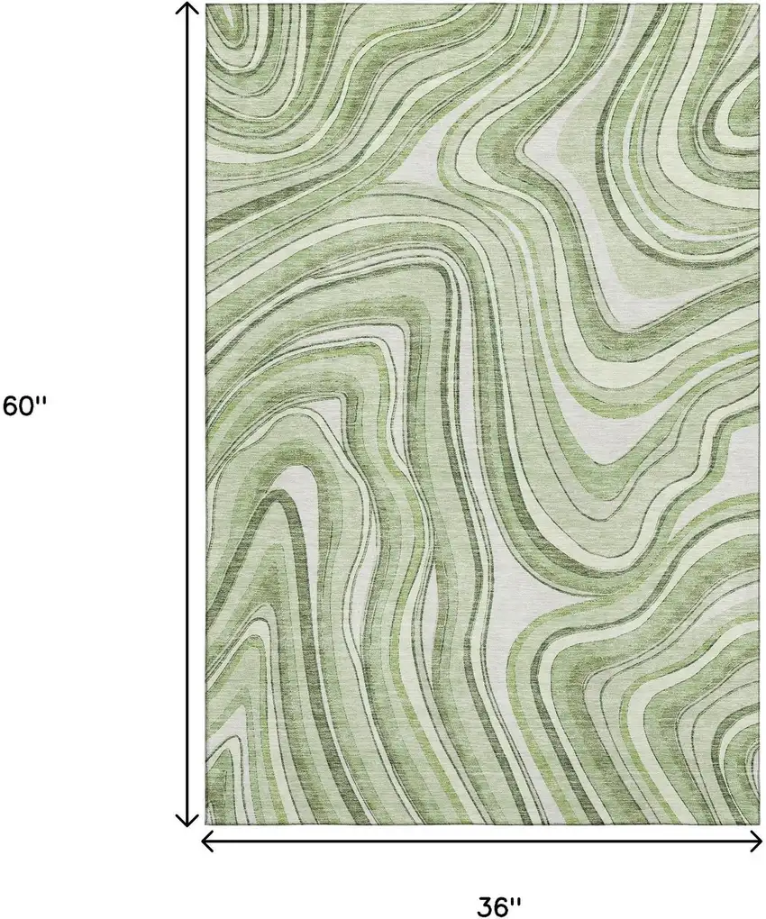 Artichoke Green And Ivory Marble Washable Area Rug With UV Protection Photo 3