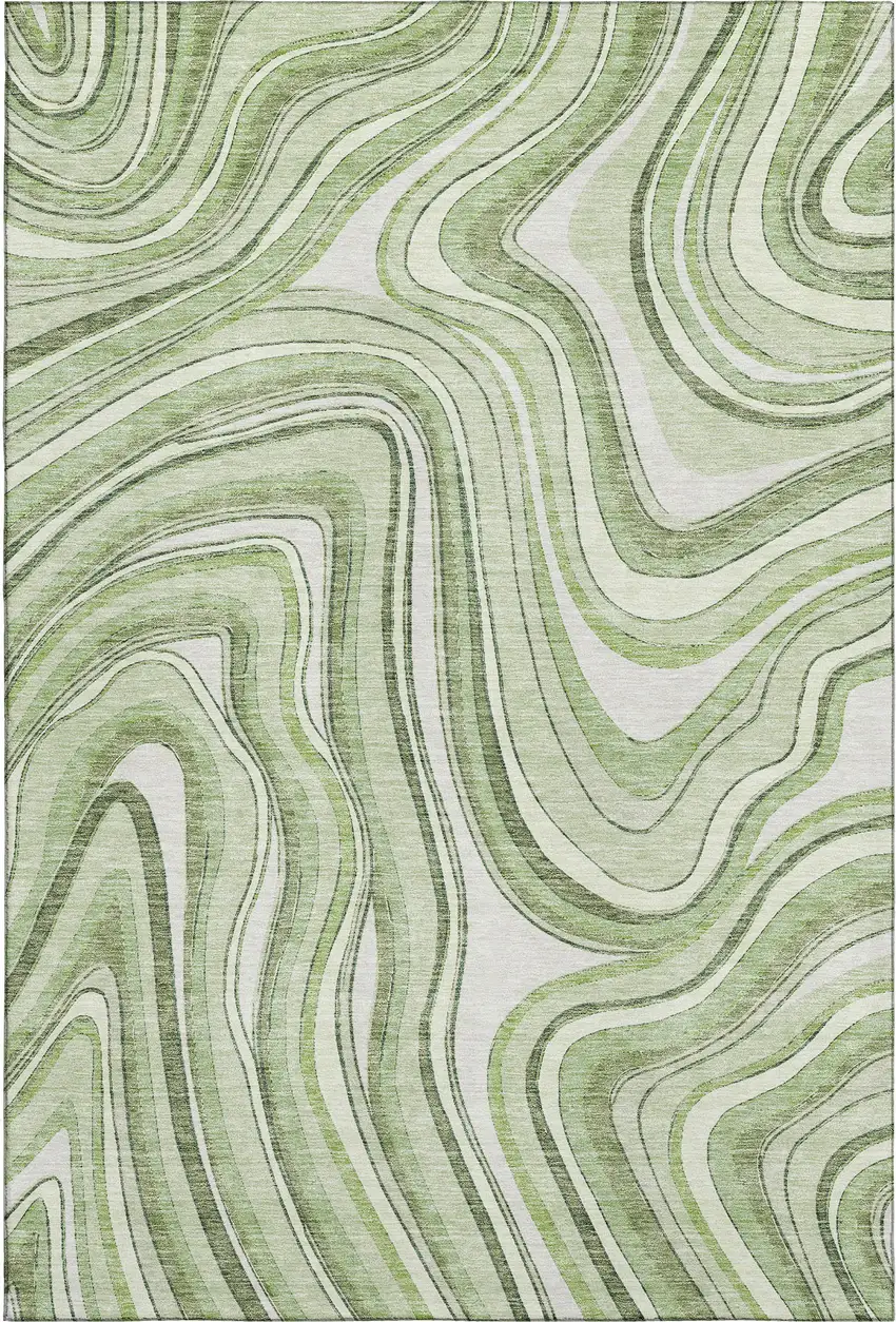 Artichoke Green And Ivory Marble Washable Area Rug With UV Protection Photo 1