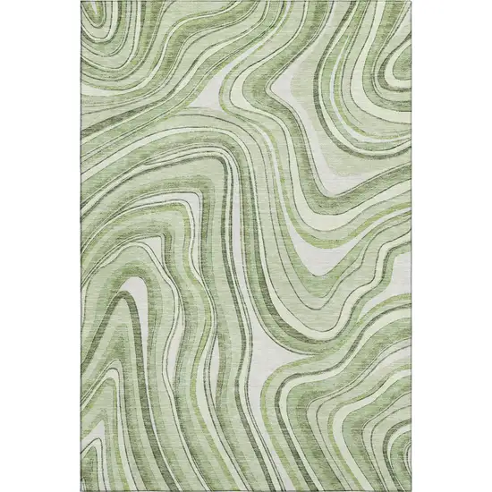 Artichoke Green And Ivory Marble Washable Area Rug With UV Protection Photo 1