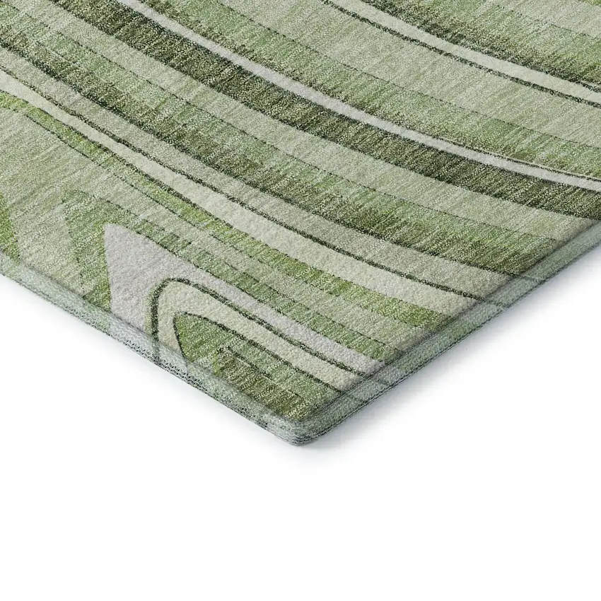 Artichoke Green And Ivory Marble Washable Area Rug With UV Protection Photo 8