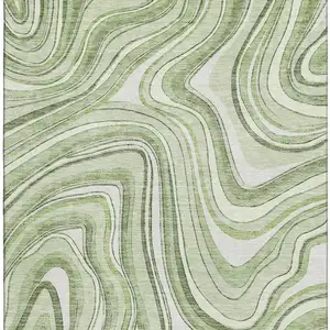 Photo of Artichoke Green And Ivory Marble Washable Area Rug With UV Protection