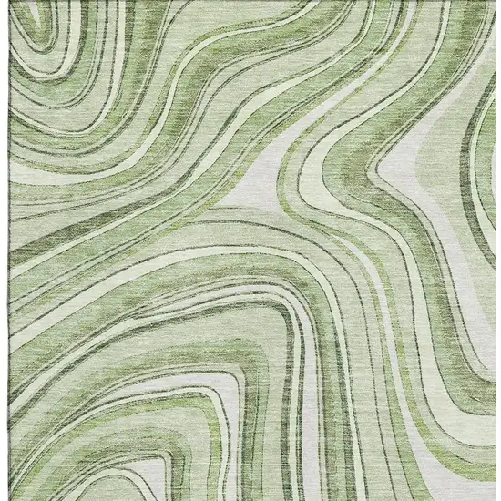 Artichoke Green And Ivory Marble Washable Area Rug With UV Protection Photo 3