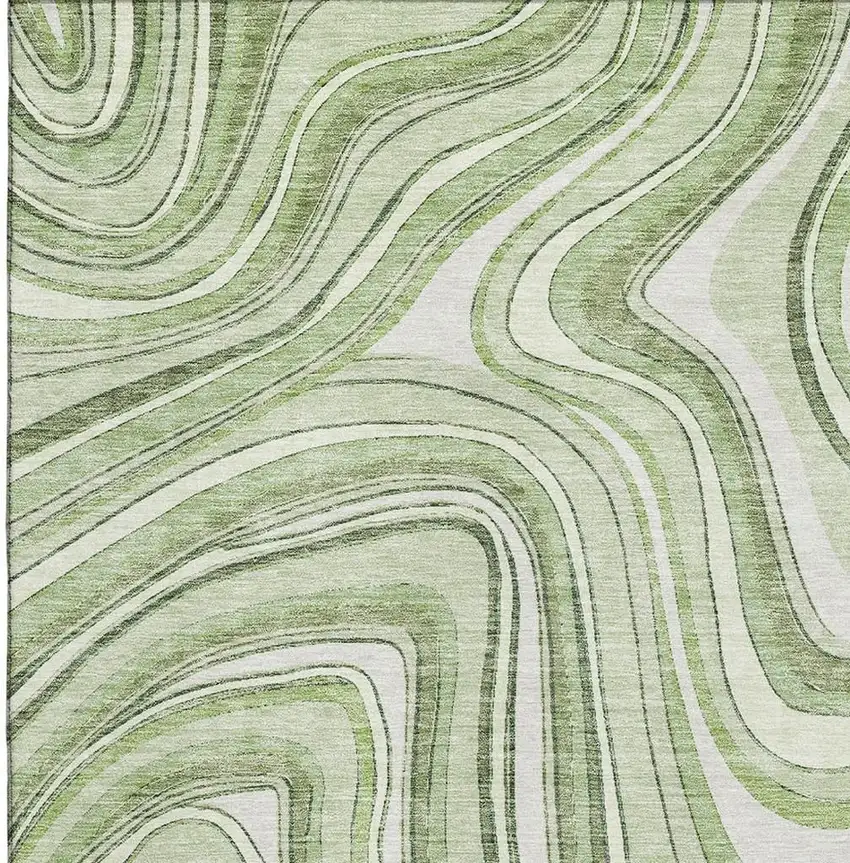 Artichoke Green And Ivory Marble Washable Area Rug With UV Protection Photo 3