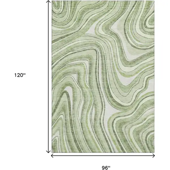 Artichoke Green And Ivory Marble Washable Area Rug With UV Protection Photo 3