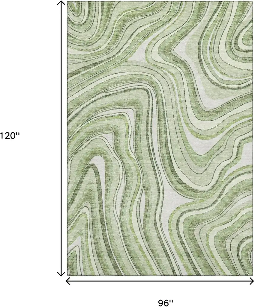 Artichoke Green And Ivory Marble Washable Area Rug With UV Protection Photo 3