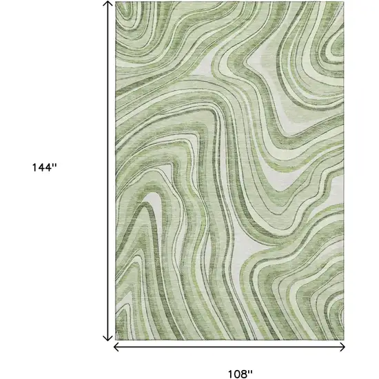 Artichoke Green And Ivory Marble Washable Area Rug With UV Protection Photo 3