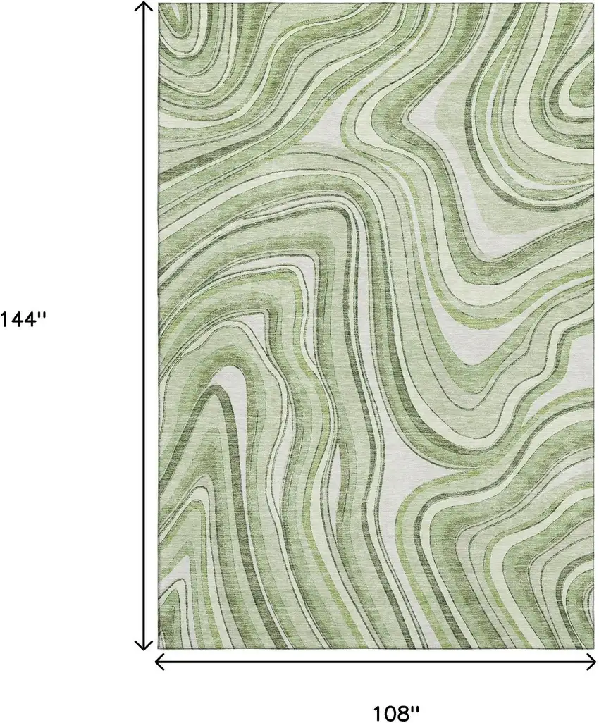 Artichoke Green And Ivory Marble Washable Area Rug With UV Protection Photo 3