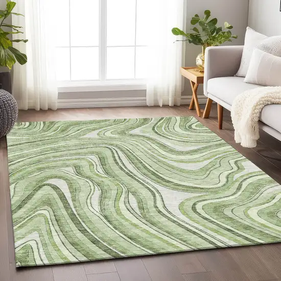 Artichoke Green And Ivory Marble Washable Area Rug With UV Protection Photo 5