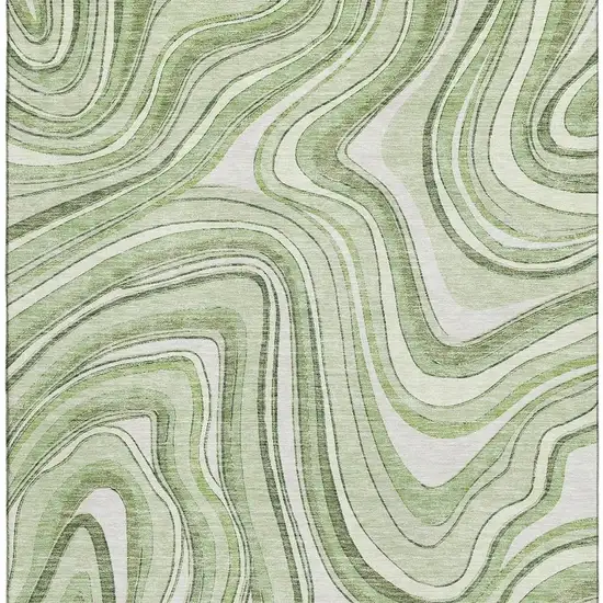 Artichoke Green And Ivory Marble Washable Area Rug With UV Protection Photo 3