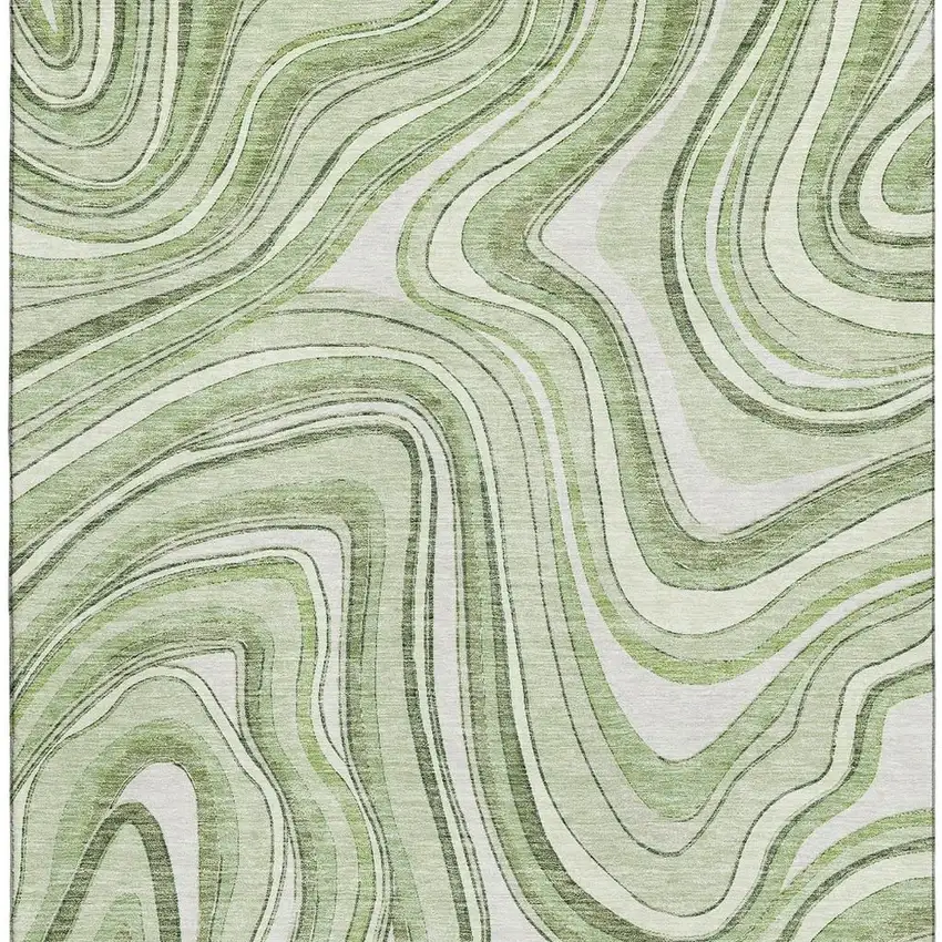 Artichoke Green And Ivory Marble Washable Area Rug With UV Protection Photo 3