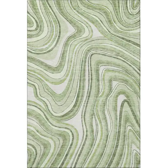 Artichoke Green And Ivory Marble Washable Area Rug With UV Protection Photo 4