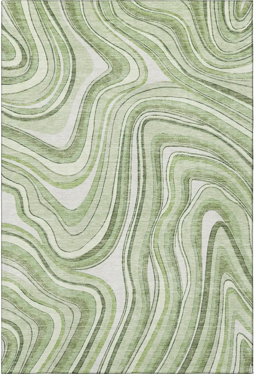 Artichoke Green And Ivory Marble Washable Area Rug With UV Protection Photo 4
