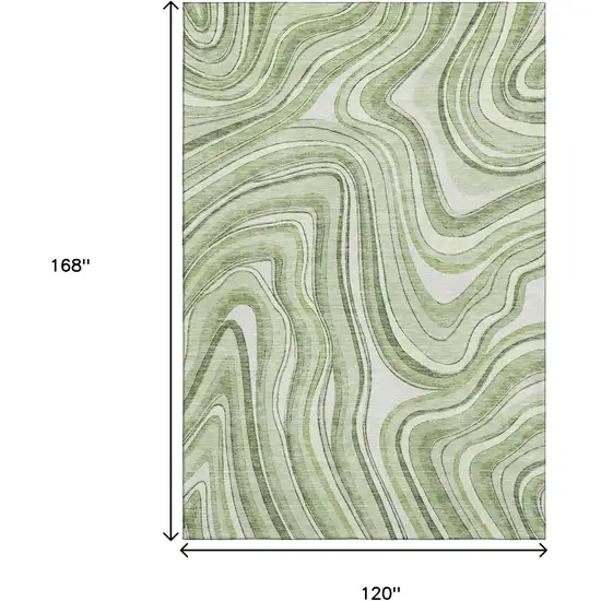 Artichoke Green And Ivory Marble Washable Area Rug With UV Protection Photo 3