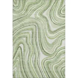 Photo of Artichoke Green And Ivory Marble Washable Area Rug With UV Protection