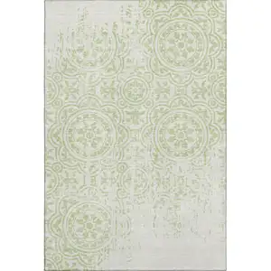Photo of Artichoke Green And Ivory Medallion Washable Area Rug With UV Protection