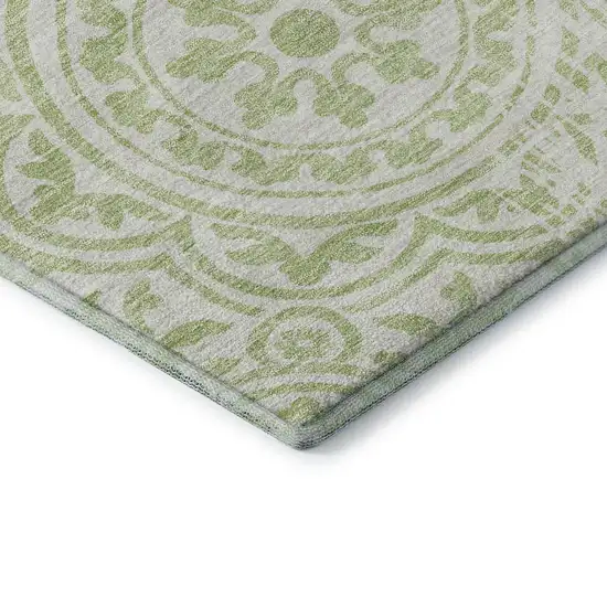 Artichoke Green And Ivory Medallion Washable Area Rug With UV Protection Photo 7