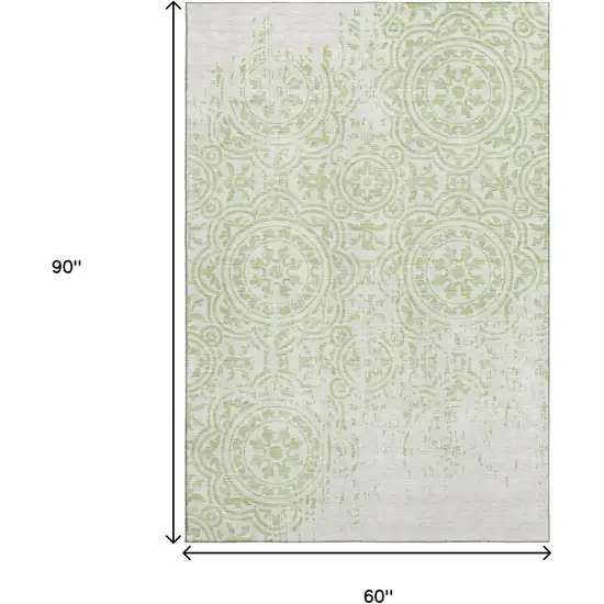 Artichoke Green And Ivory Medallion Washable Area Rug With UV Protection Photo 3