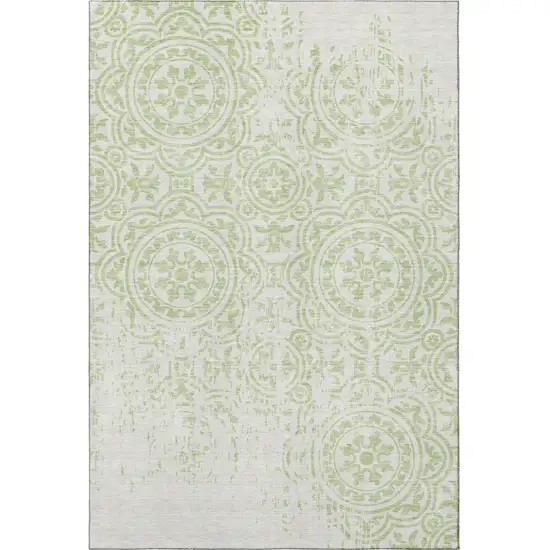 Artichoke Green And Ivory Medallion Washable Area Rug With UV Protection Photo 3