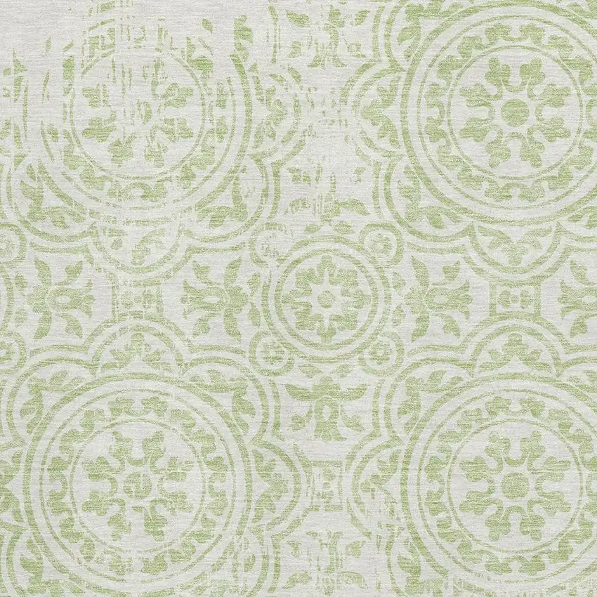 Artichoke Green And Ivory Medallion Washable Area Rug With UV Protection Photo 3
