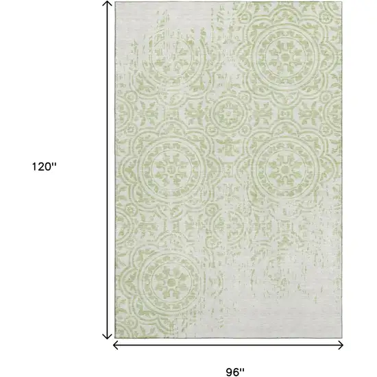 Artichoke Green And Ivory Medallion Washable Area Rug With UV Protection Photo 3