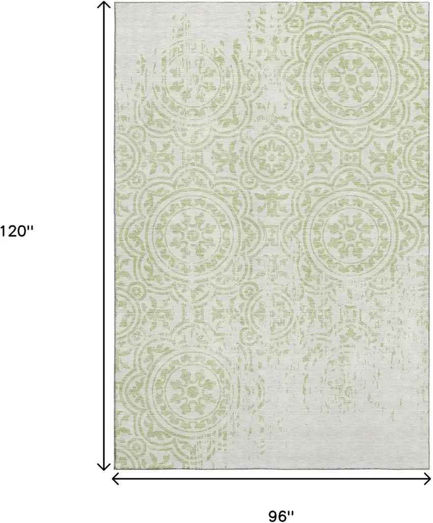Artichoke Green And Ivory Medallion Washable Area Rug With UV Protection Photo 3