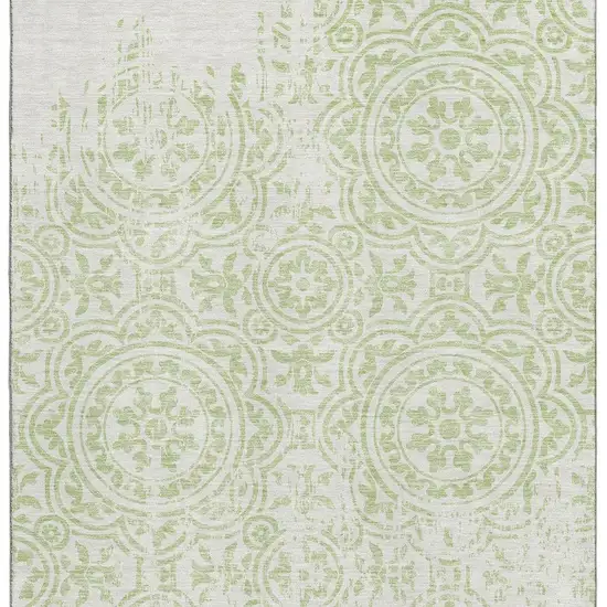 Artichoke Green And Ivory Medallion Washable Area Rug With UV Protection Photo 4