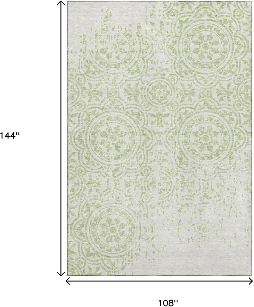 Artichoke Green And Ivory Medallion Washable Area Rug With UV Protection Photo 3