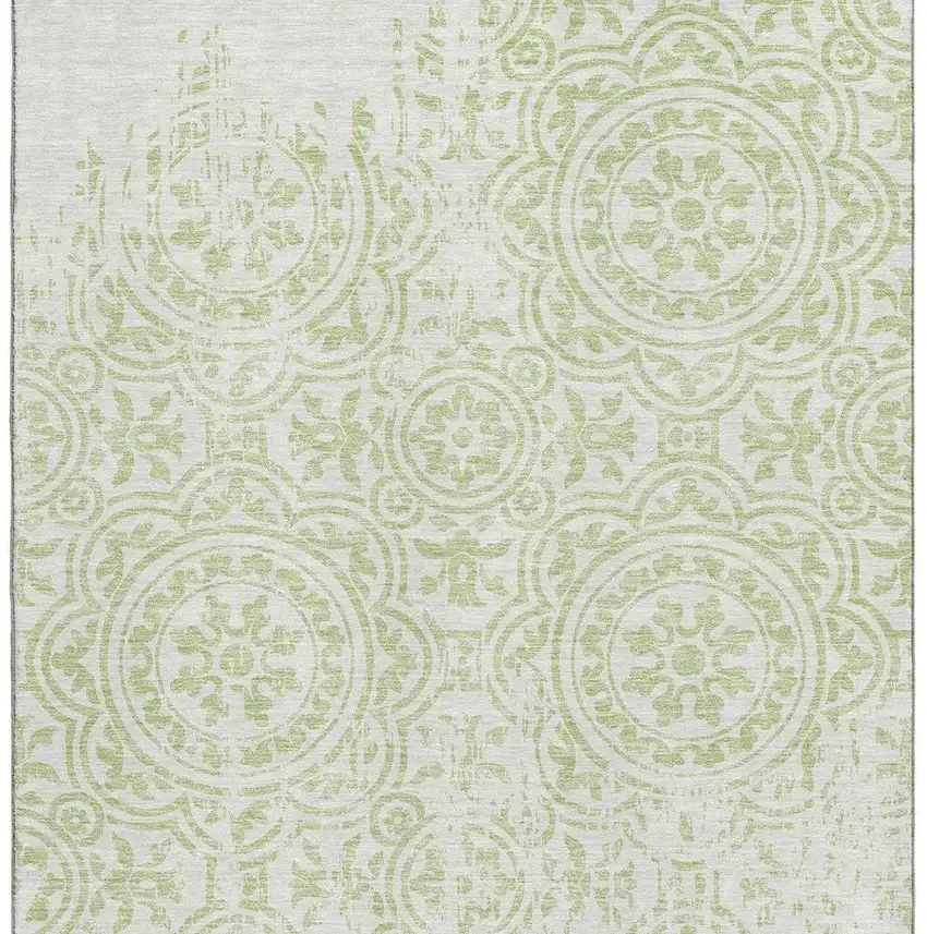 Artichoke Green And Ivory Medallion Washable Area Rug With UV Protection Photo 4