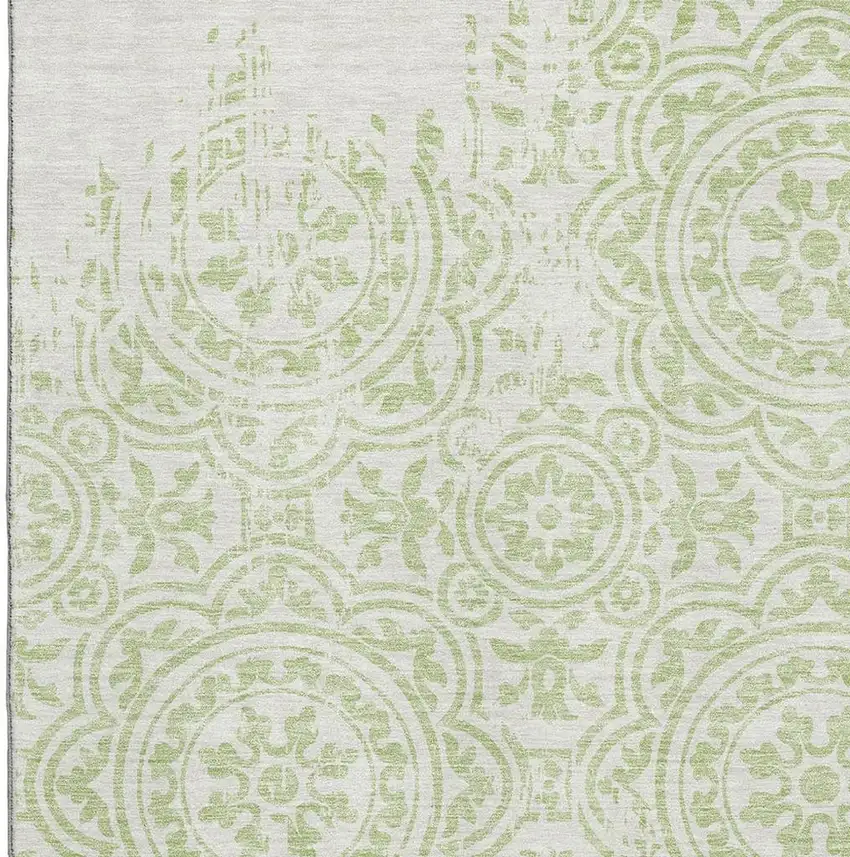 Artichoke Green And Ivory Medallion Washable Area Rug With UV Protection Photo 3