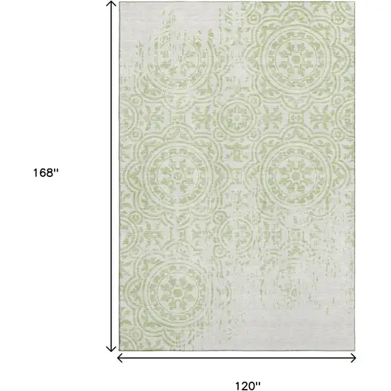 Artichoke Green And Ivory Medallion Washable Area Rug With UV Protection Photo 3