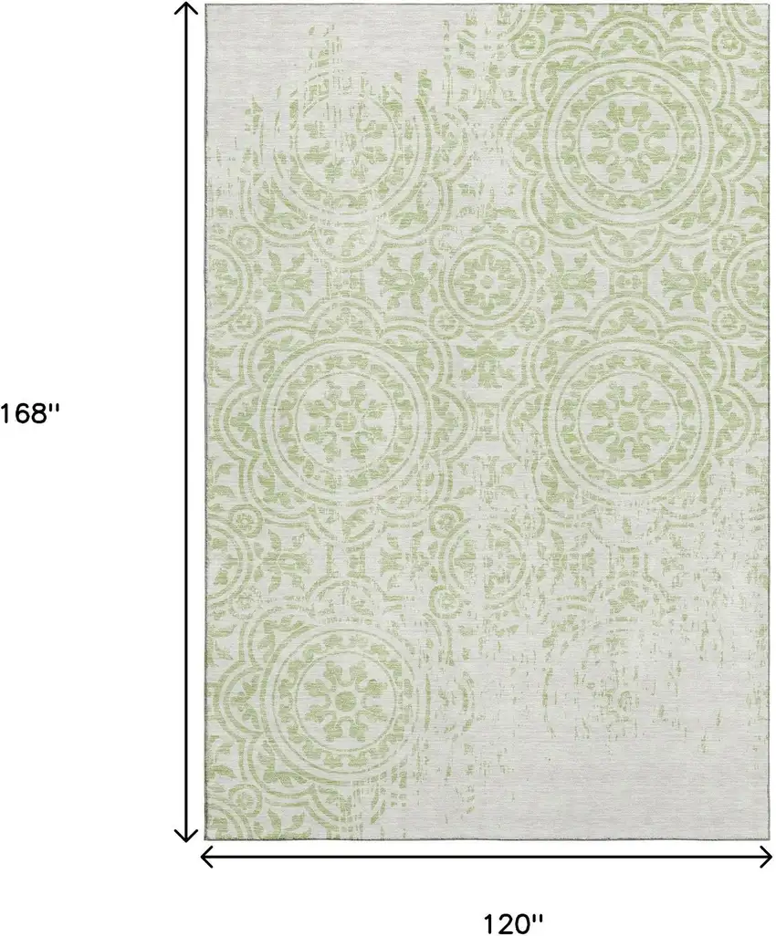 Artichoke Green And Ivory Medallion Washable Area Rug With UV Protection Photo 3