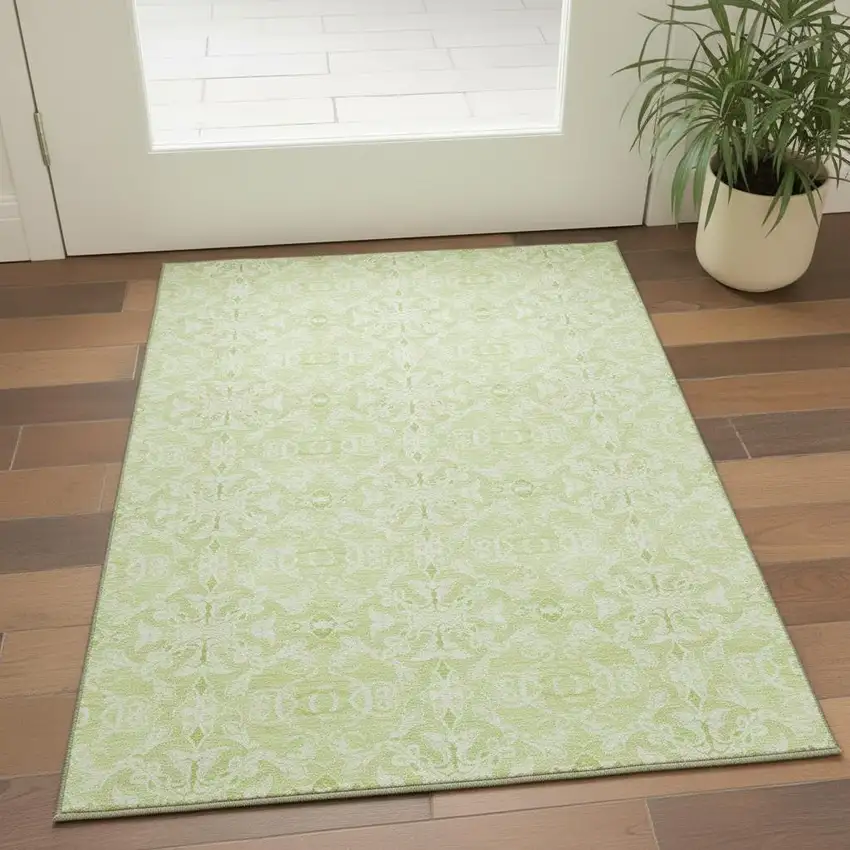 Artichoke Green And Ivory Medallion Washable Area Rug With UV Protection Photo 2
