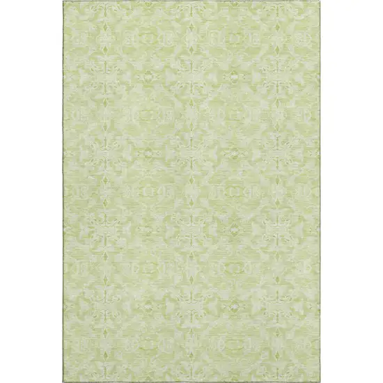 Artichoke Green And Ivory Medallion Washable Area Rug With UV Protection Photo 1