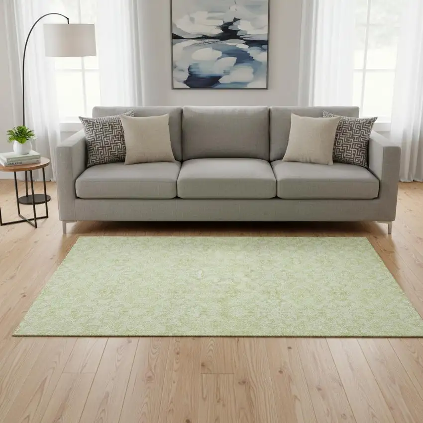 Artichoke Green And Ivory Medallion Washable Area Rug With UV Protection Photo 2