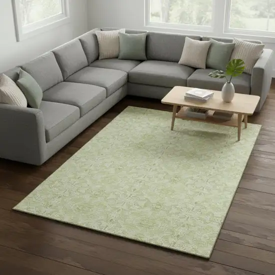 Artichoke Green And Ivory Medallion Washable Area Rug With UV Protection Photo 2