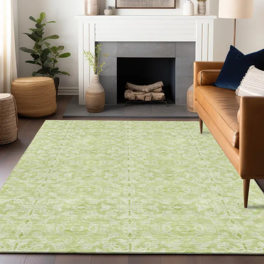 Artichoke Green And Ivory Medallion Washable Area Rug With UV Protection Photo 6