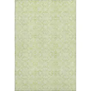 Photo of Artichoke Green And Ivory Medallion Washable Area Rug With UV Protection
