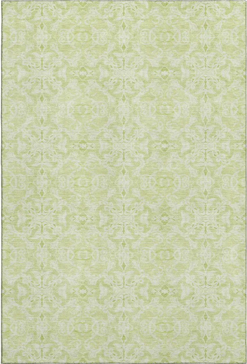 Artichoke Green And Ivory Medallion Washable Area Rug With UV Protection Photo 1
