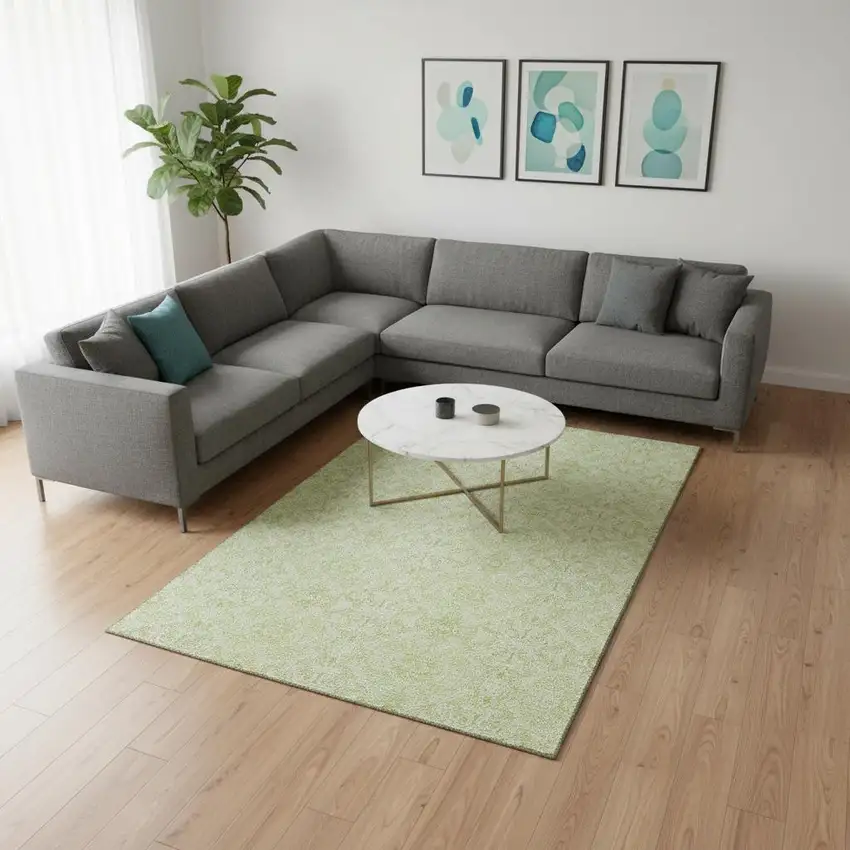 Artichoke Green And Ivory Medallion Washable Area Rug With UV Protection Photo 2