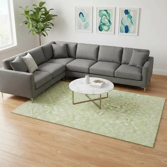 Artichoke Green And Ivory Medallion Washable Area Rug With UV Protection Photo 2