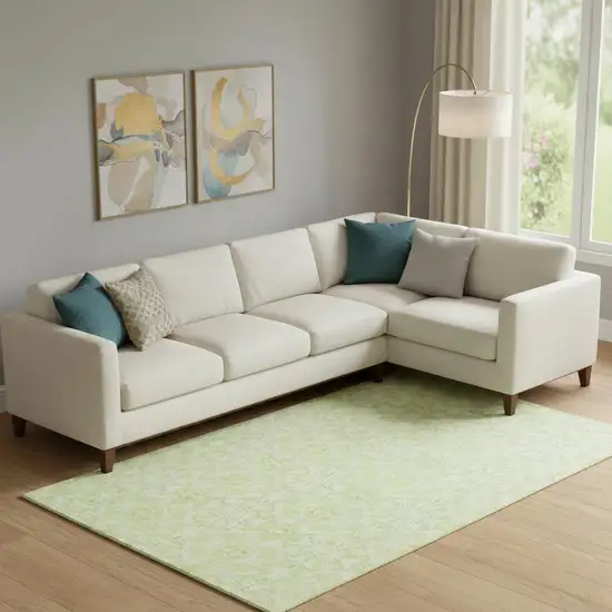 Artichoke Green And Ivory Medallion Washable Area Rug With UV Protection Photo 1