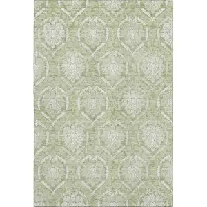 Photo of Artichoke Green And Ivory Medallion Washable Area Rug With UV Protection
