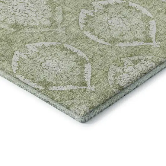 Artichoke Green And Ivory Medallion Washable Area Rug With UV Protection Photo 8